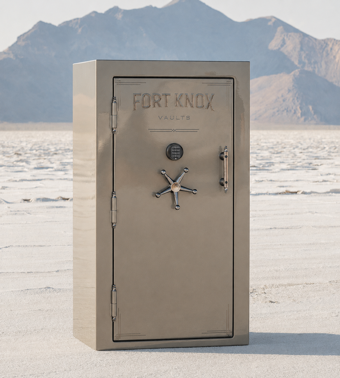 Fort Knox safe showing external hinges on the door's hinge side