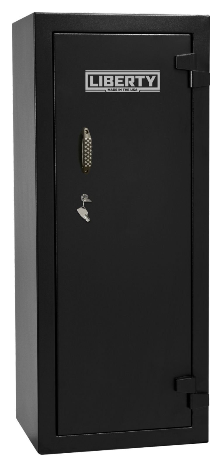 A Liberty steel-bodied gun safe with a multi-bolt locking door, meeting the California DOJ construction standard