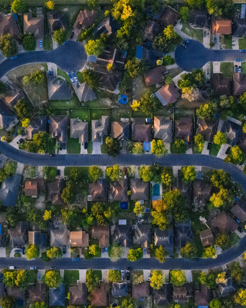 Aerial view of a Northern California suburb, the kind of community organized burglary crews specifically target for asset density