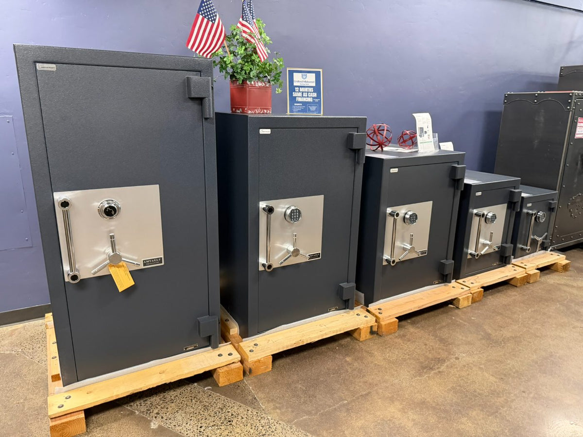 A row of AMSEC commercial TL-rated safes in the Norcal Safe and Vault showroom