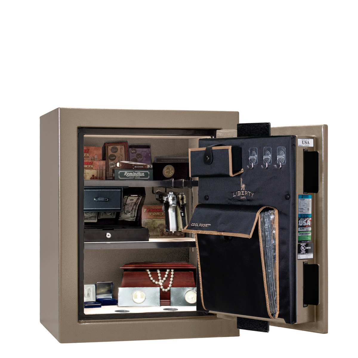 Premium Home Series | Level 7 Security | 2 Hour Fire Protection | 08 | Dimensions: 30&quot;(H) x 24&quot;(W) x 20.25&quot;(D) | Champagne Marble - Open Door