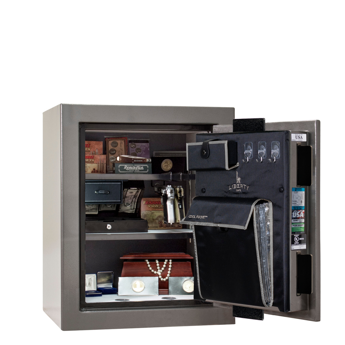 Premium Home Series | Level 7 Security | 2 Hour Fire Protection | 08 | Dimensions: 30&quot;(H) x 24&quot;(W) x 20.25&quot;(D) | Gray Marble - Open Door