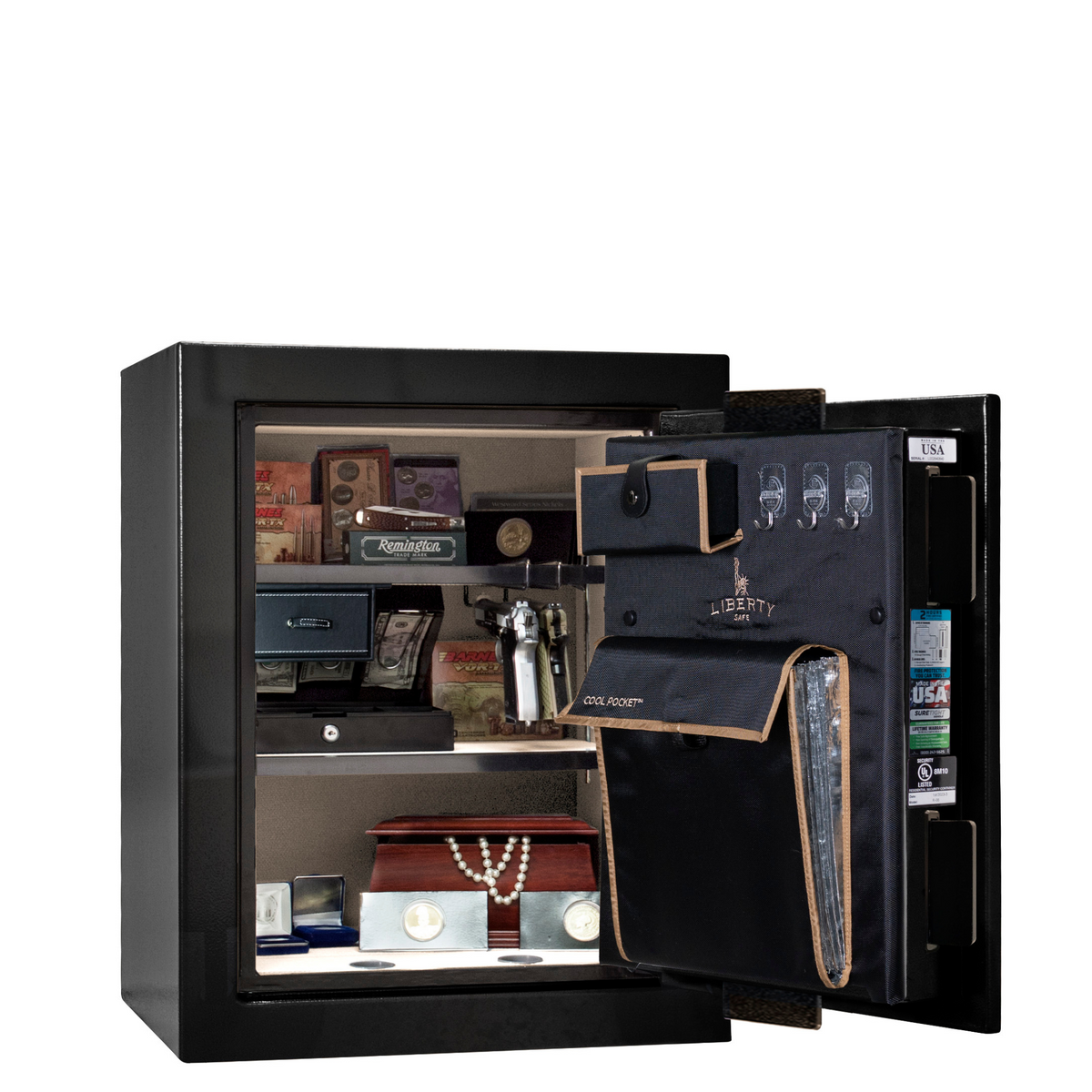 Premium Home Series | Level 7 Security | 2 Hour Fire Protection | 08 | Dimensions: 30&quot;(H) x 24&quot;(W) x 20.25&quot;(D) | Black Gloss Brass - Open Door
