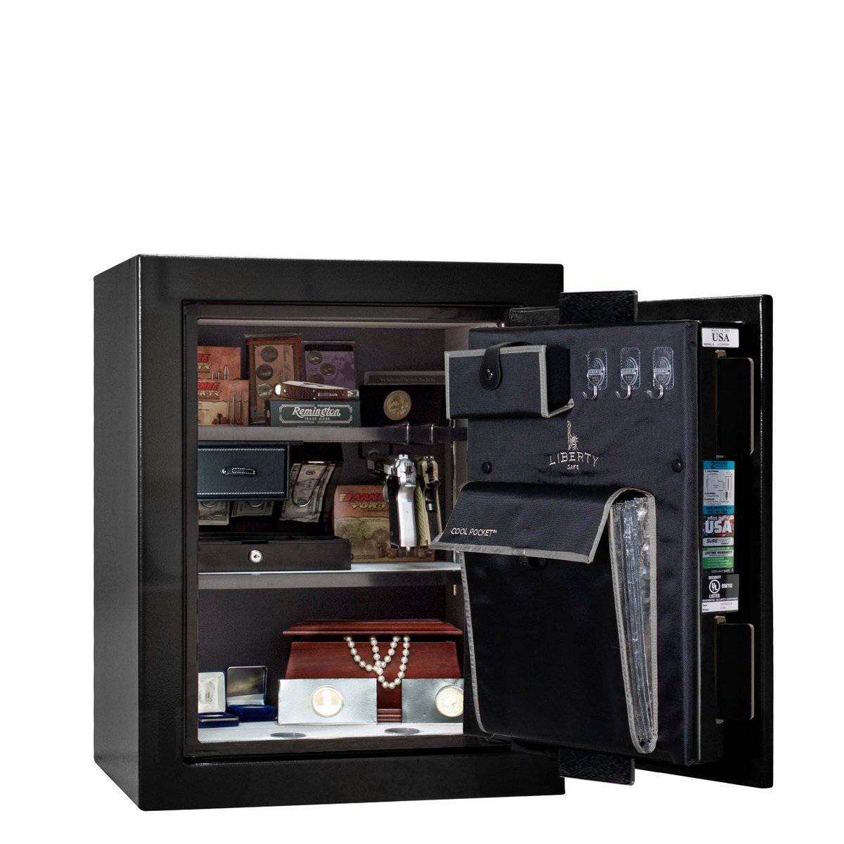 Premium Home Series | Level 7 Security | 2 Hour Fire Protection | 08 | Dimensions: 30&quot;(H) x 24&quot;(W) x 20.25&quot;(D) | Black Gloss Chrome - Open Door