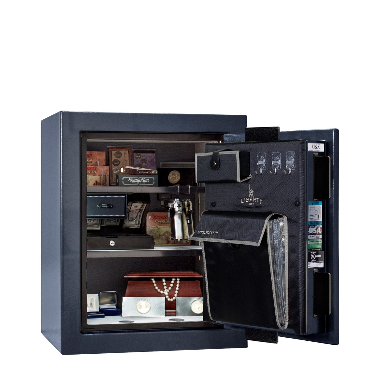 Premium Home Series | Level 7 Security | 2 Hour Fire Protection | 08 | Dimensions: 30&quot;(H) x 24&quot;(W) x 20.25&quot;(D) | Blue Gloss - Open Door