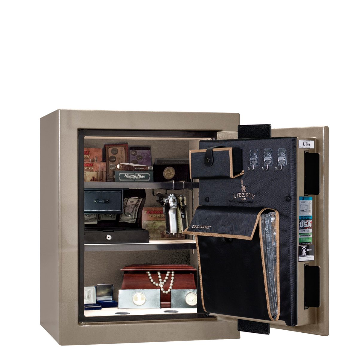 Premium Home Series | Level 7 Security | 2 Hour Fire Protection | 08 | Dimensions: 30&quot;(H) x 24&quot;(W) x 20.25&quot;(D) | Champagne Gloss - Open Door