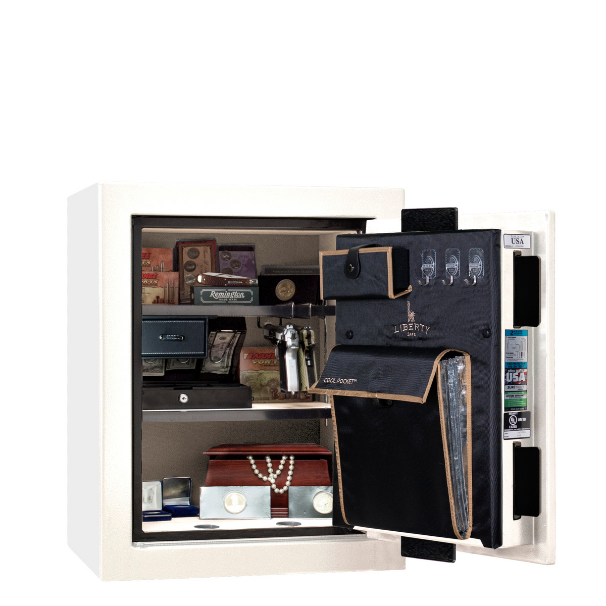 Premium Home Series | Level 7 Security | 2 Hour Fire Protection | 08 | Dimensions: 30&quot;(H) x 24&quot;(W) x 20.25&quot;(D) | White Marble - Open Door