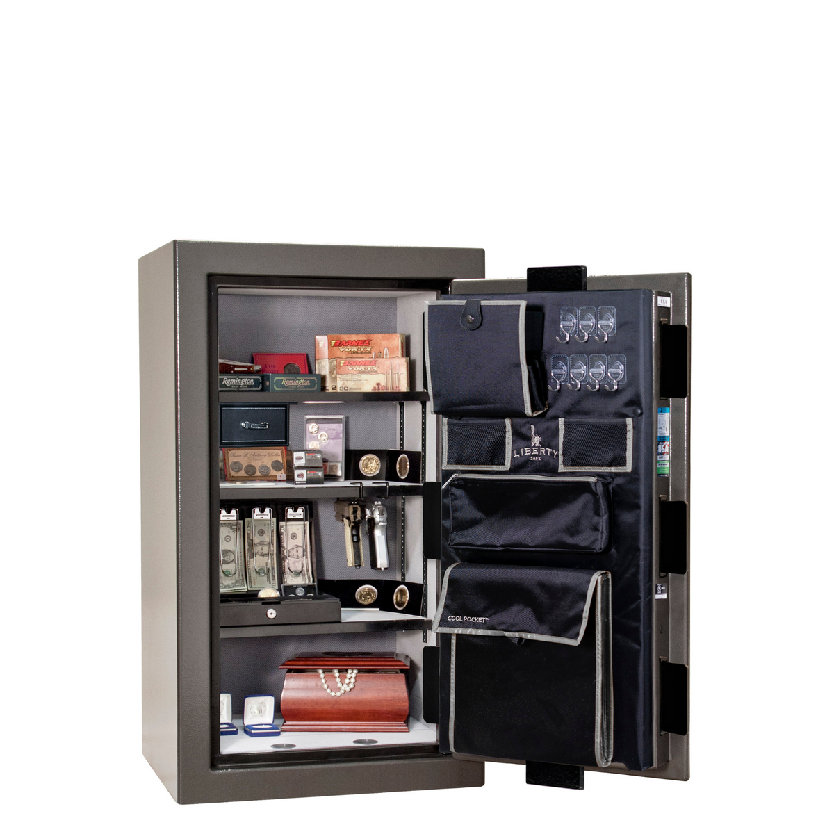 Premium Home Series | Level 7 Security | 2 Hour Fire Protection | 12 | Dimensions: 42&quot;(H) x 24&quot;(W) x 20.25&quot;(D) | Gray Marble - Open Door