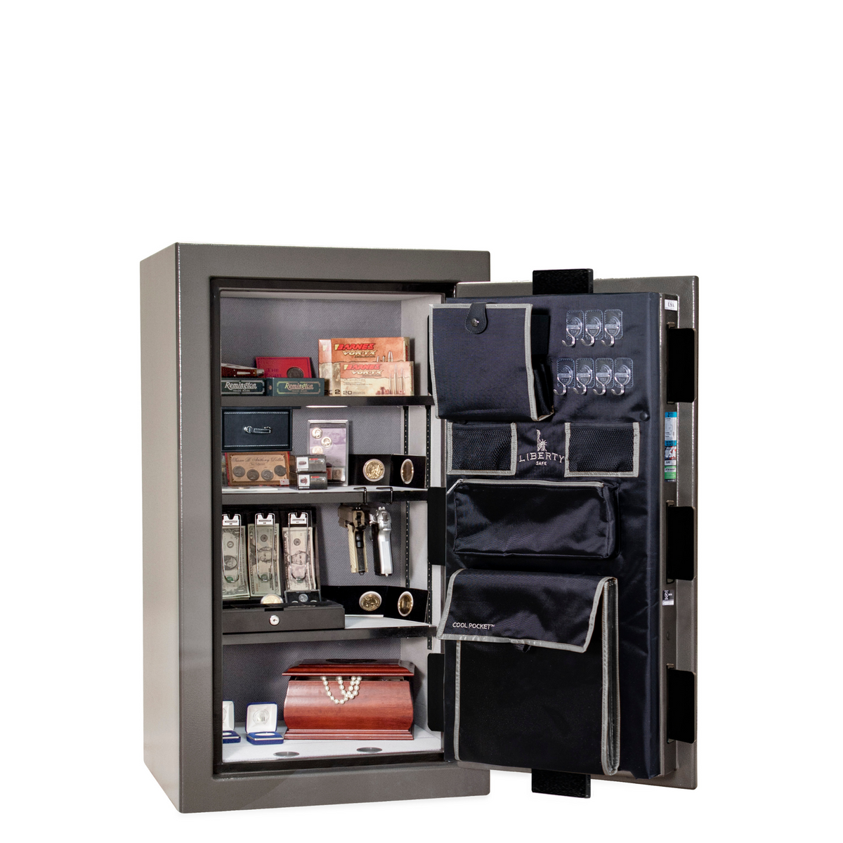 Premium Home Series | Level 7 Security | 2 Hour Fire Protection | 12 | Dimensions: 42&quot;(H) x 24&quot;(W) x 20.25&quot;(D) | Gray Gloss - Open Door