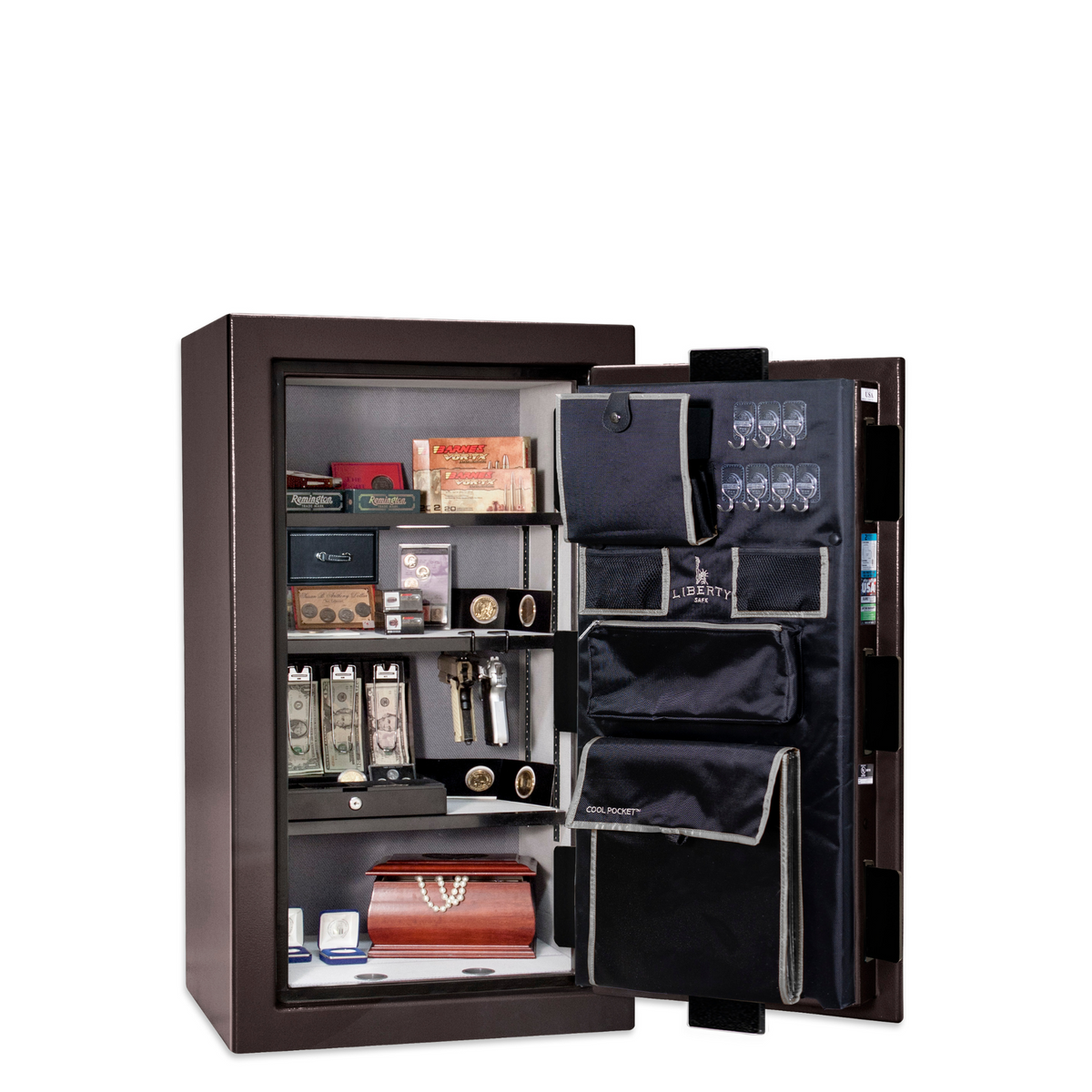 Premium Home Series | Level 7 Security | 2 Hour Fire Protection | 12 | Dimensions: 42&quot;(H) x 24&quot;(W) x 20.25&quot;(D) | Black Cherry Gloss - Open Door