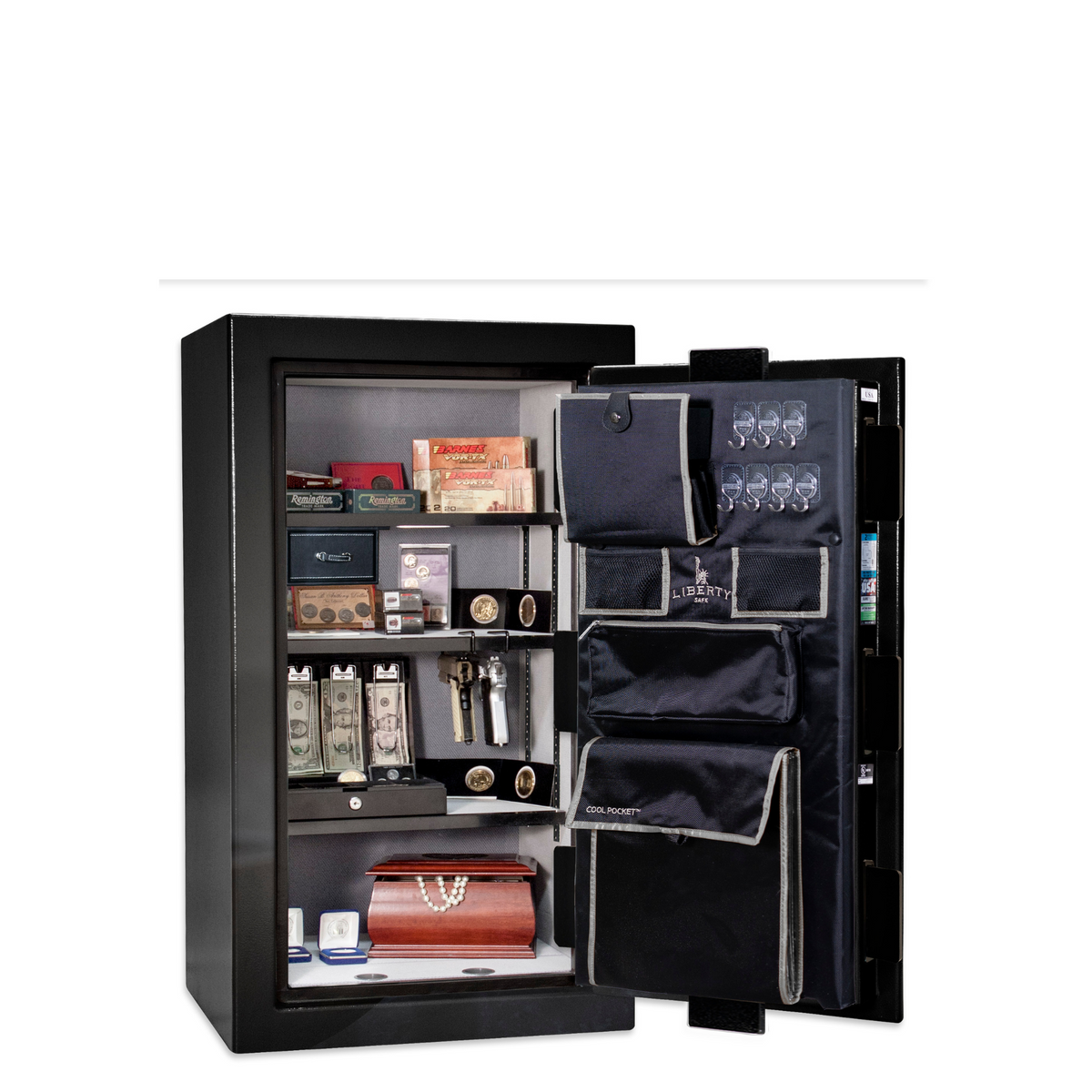 Premium Home Series | Level 7 Security | 2 Hour Fire Protection | 12 | Dimensions: 42&quot;(H) x 24&quot;(W) x 20.25&quot;(D) | Black Gloss Chrome - Open Door