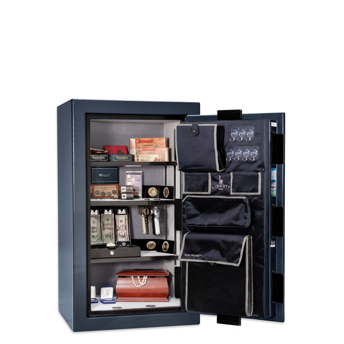 Premium Home Series | Level 7 Security | 2 Hour Fire Protection | 12 | Dimensions: 42&quot;(H) x 24&quot;(W) x 20.25&quot;(D) | Blue Gloss - Open Door