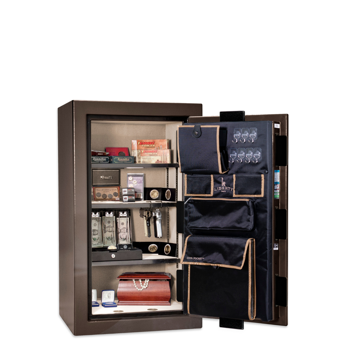 Premium Home Series | Level 7 Security | 2 Hour Fire Protection | 12 | Dimensions: 42&quot;(H) x 24&quot;(W) x 20.25&quot;(D) | Bronze Gloss - Open Door