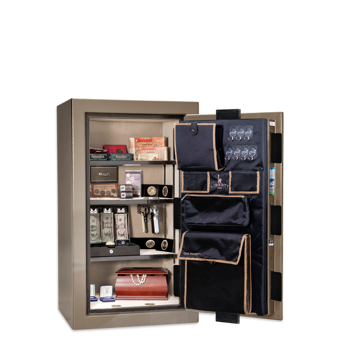 Premium Home Series | Level 7 Security | 2 Hour Fire Protection | 12 | Dimensions: 42&quot;(H) x 24&quot;(W) x 20.25&quot;(D) | Champagne Gloss - Open Door