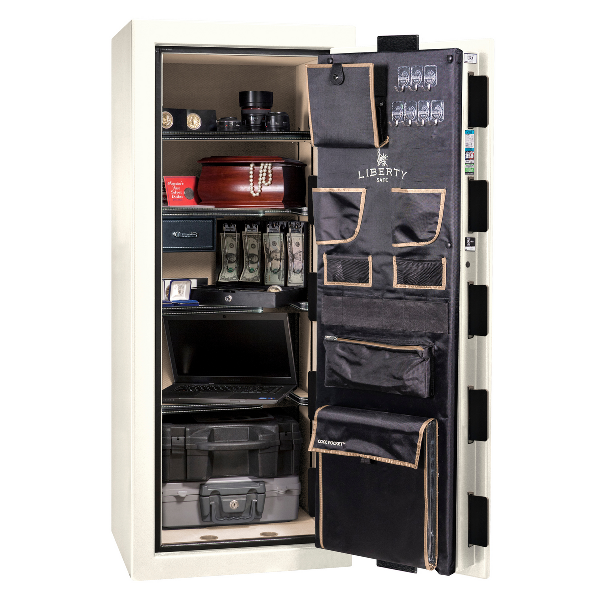 Premium Home Series | Level 7 Security | 2 Hour Fire Protection | 17 | Dimensions: 59.25&quot;(H) x 24&quot;(W) x 20.25&quot;(D) | White Marble - Open Door