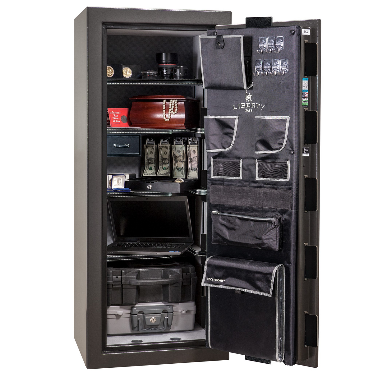 Premium Home Series | Level 7 Security | 2 Hour Fire Protection | 17 | Dimensions: 59.25&quot;(H) x 24&quot;(W) x 20.25&quot;(D) | Gray Marble - Open Door