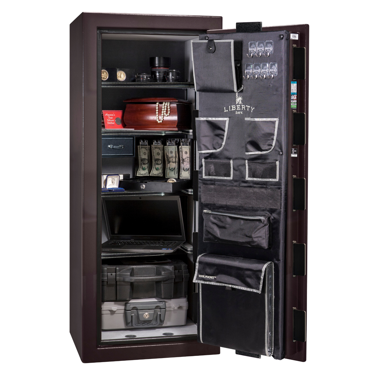 Premium Home Series | Level 7 Security | 2 Hour Fire Protection | 17 | Dimensions: 59.25&quot;(H) x 24&quot;(W) x 20.25&quot;(D) | Black Cherry Gloss - Open Door