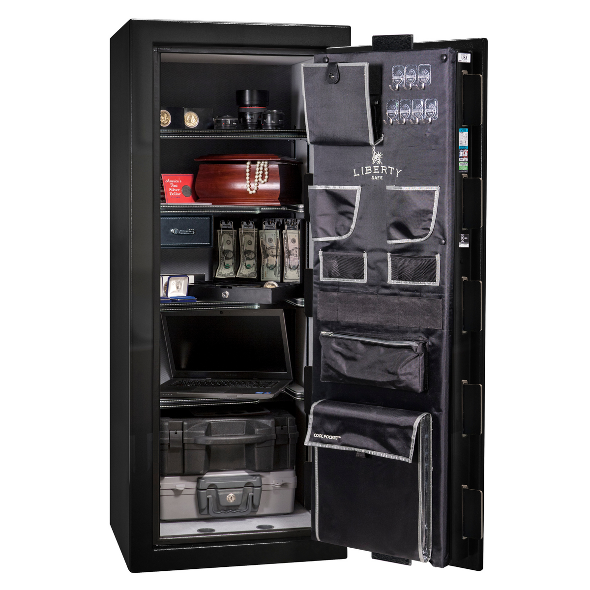 Premium Home Series | Level 7 Security | 2 Hour Fire Protection | 17 | Dimensions: 59.25&quot;(H) x 24&quot;(W) x 20.25&quot;(D) | Black Gloss Chrome - Open Door