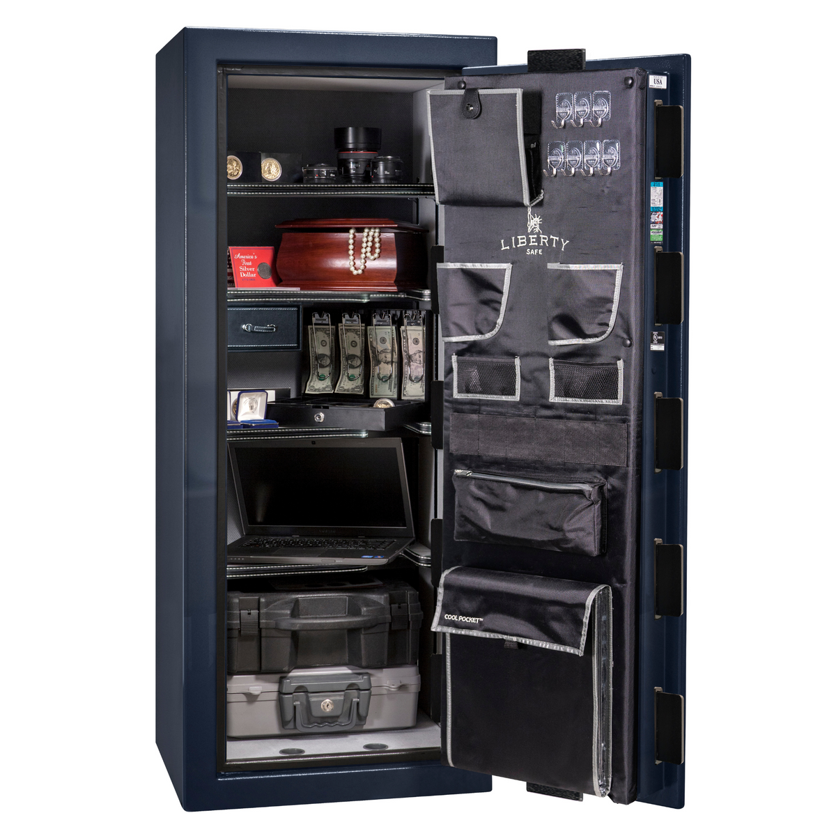 Premium Home Series | Level 7 Security | 2 Hour Fire Protection | 17 | Dimensions: 59.25&quot;(H) x 24&quot;(W) x 20.25&quot;(D) | Blue Gloss - Open Door