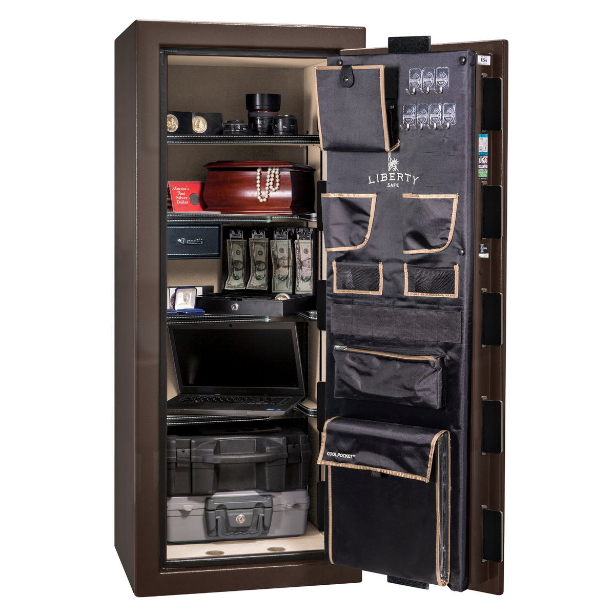 Premium Home Series | Level 7 Security | 2 Hour Fire Protection | 17 | Dimensions: 59.25&quot;(H) x 24&quot;(W) x 20.25&quot;(D) | Bronze Gloss - Open Door