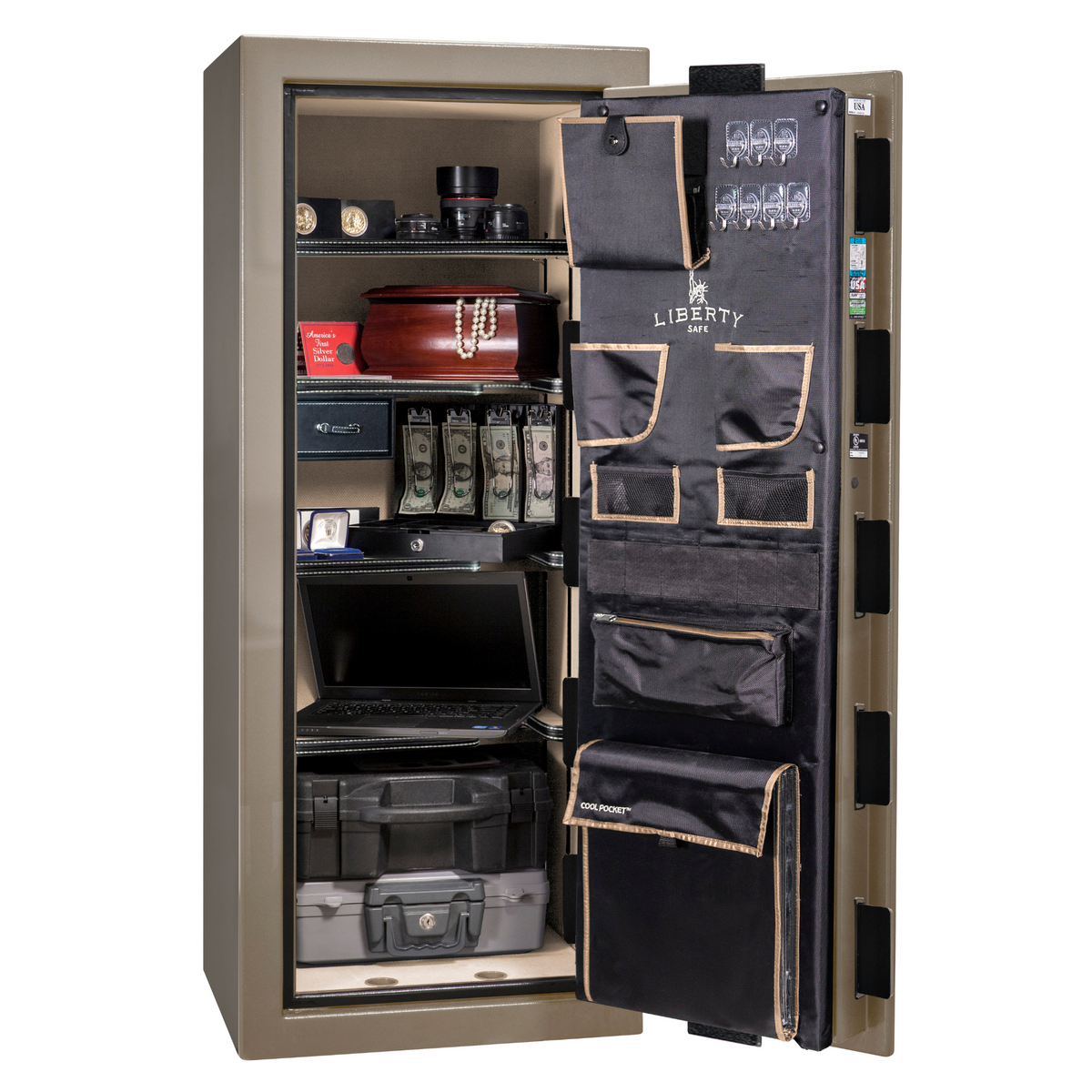 Premium Home Series | Level 7 Security | 2 Hour Fire Protection | 17 | Dimensions: 59.25&quot;(H) x 24&quot;(W) x 20.25&quot;(D) | Champagne Gloss Chrome - Open Door