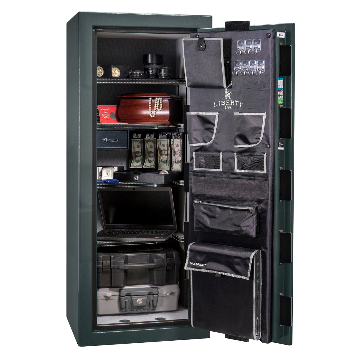 Premium Home Series | Level 7 Security | 2 Hour Fire Protection | 17 | Dimensions: 59.25&quot;(H) x 24&quot;(W) x 20.25&quot;(D) | Forest Mist Gloss - Open Door