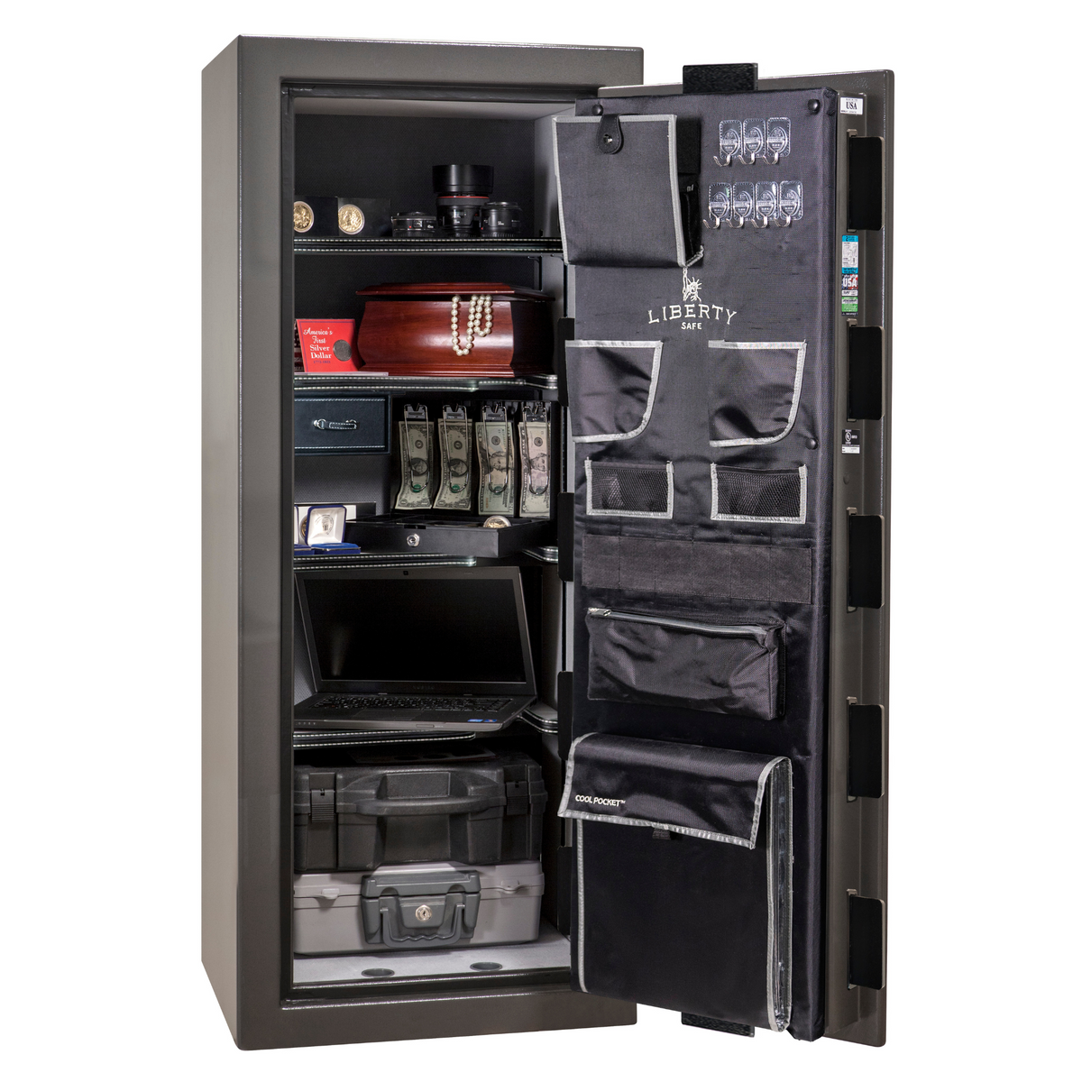 Premium Home Series | Level 7 Security | 2 Hour Fire Protection | 17 | Dimensions: 59.25&quot;(H) x 24&quot;(W) x 20.25&quot;(D) | Gray Gloss - Open Door